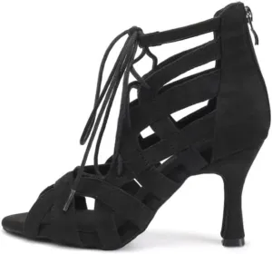 JUODVMP Women Latin Dance Boots Cross Straps High Heels Ballroom Cha-Cha Dance Shoes