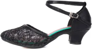 JUODVMP Women's Closed Toe Latin Dance Shoes Net Surface Professional BallroomPerformance Dance Pump Heels,DYWMZK