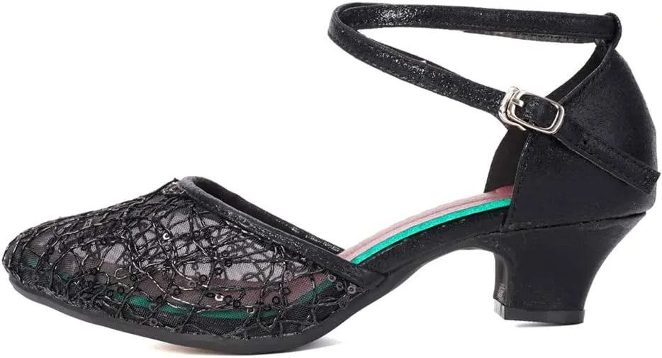 JUODVMP Women's Closed Toe Latin Dance Shoes Net Surface Professional BallroomPerformance Dance Pump Heels,DYWMZK