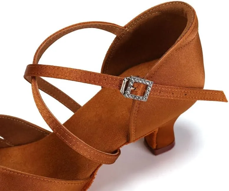 JUODVMP Women's Dance Shoes Satin Cut-Out Ballroom Dancing Heels Professional Dancing Practice Shoes