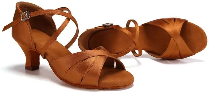 JUODVMP Women's Dance Shoes Satin Cut-Out Ballroom Dancing Heels Professional Dancing Practice Shoes