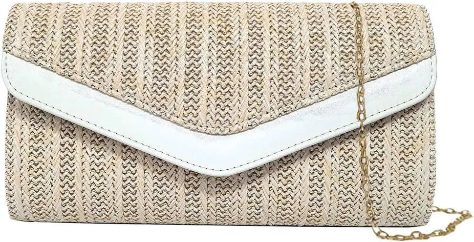 JYG Straw Clutch Purse for Women Summer Shoulder Bags Envelope Evening Handbag with Chain 2025