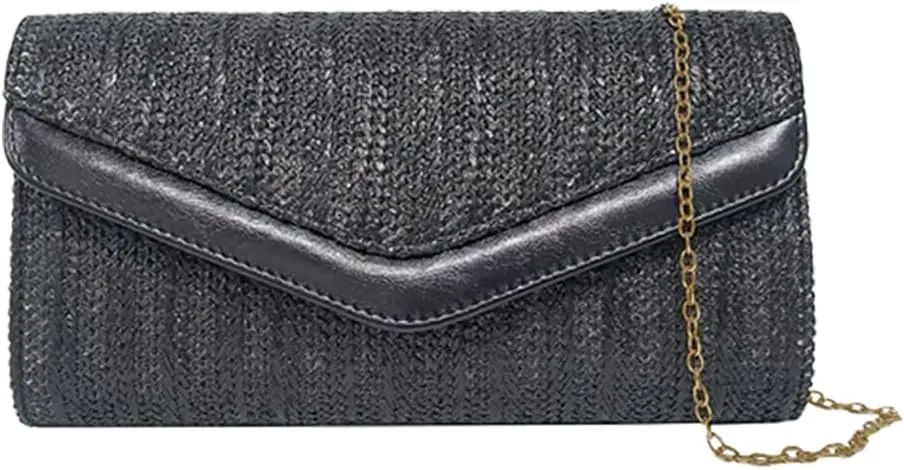 JYG Straw Clutch Purse for Women Summer Shoulder Bags Envelope Evening Handbag with Chain 2025