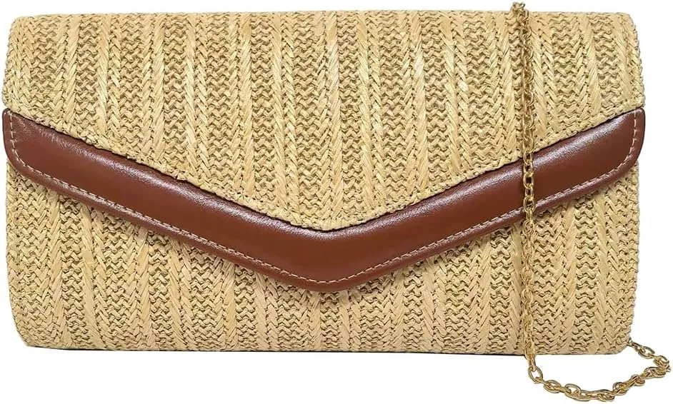JYG Straw Clutch Purse for Women Summer Shoulder Bags Envelope Evening Handbag with Chain 2025