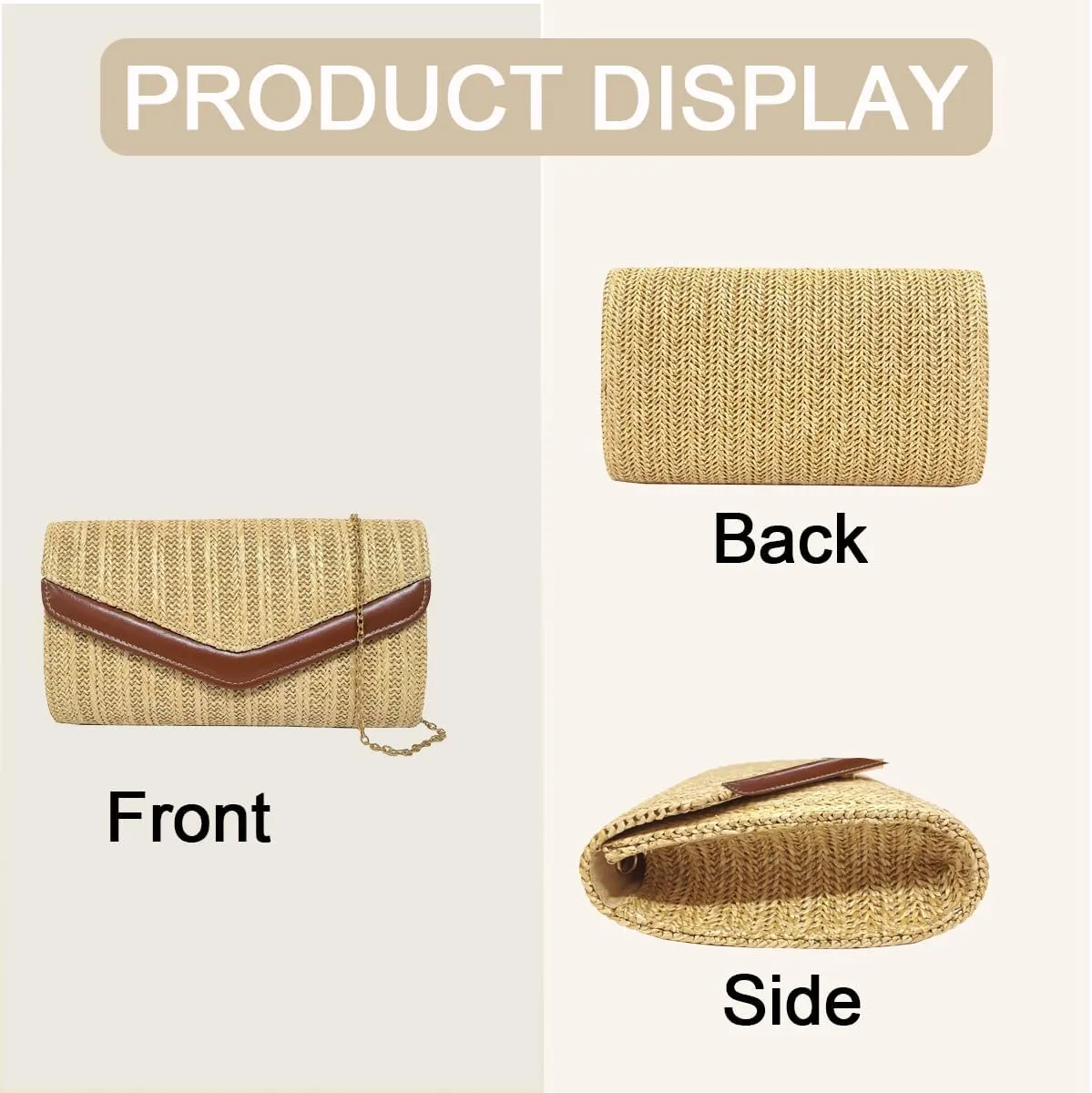 JYG Straw Clutch Purse for Women Summer Shoulder Bags Envelope Evening Handbag with Chain 2025