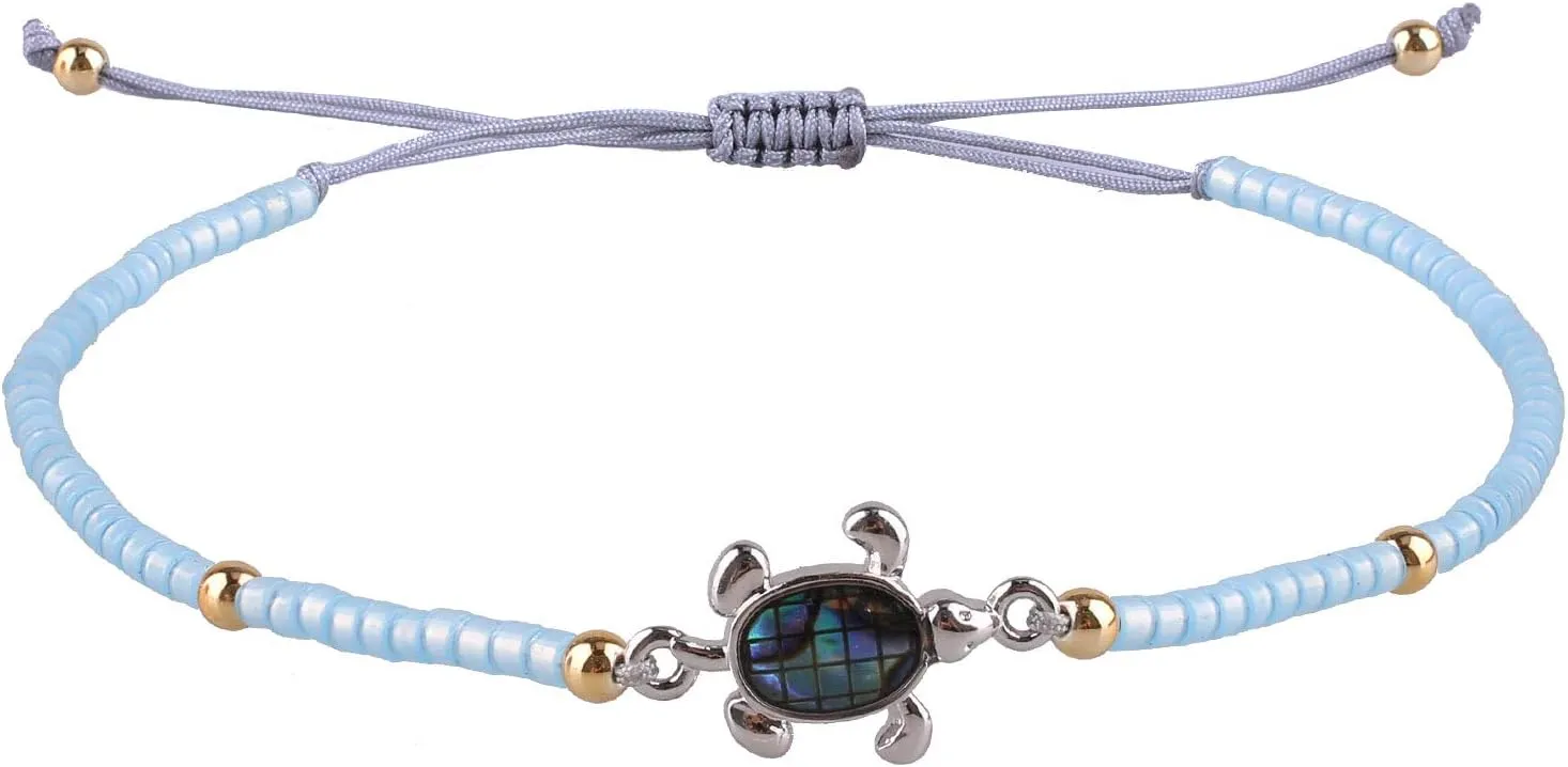 KELITCH New Turtle Bracelets Abalone Shell Miyuki Beaded Bracelets Braided Friendship Bracelet Jewelry Gift (Light Blue)