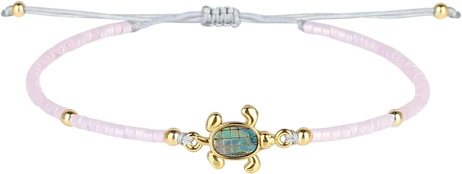 KELITCH New Turtle Bracelets Abalone Shell Miyuki Beaded Bracelets Braided Friendship Bracelet Jewelry Gift (Light Purple)