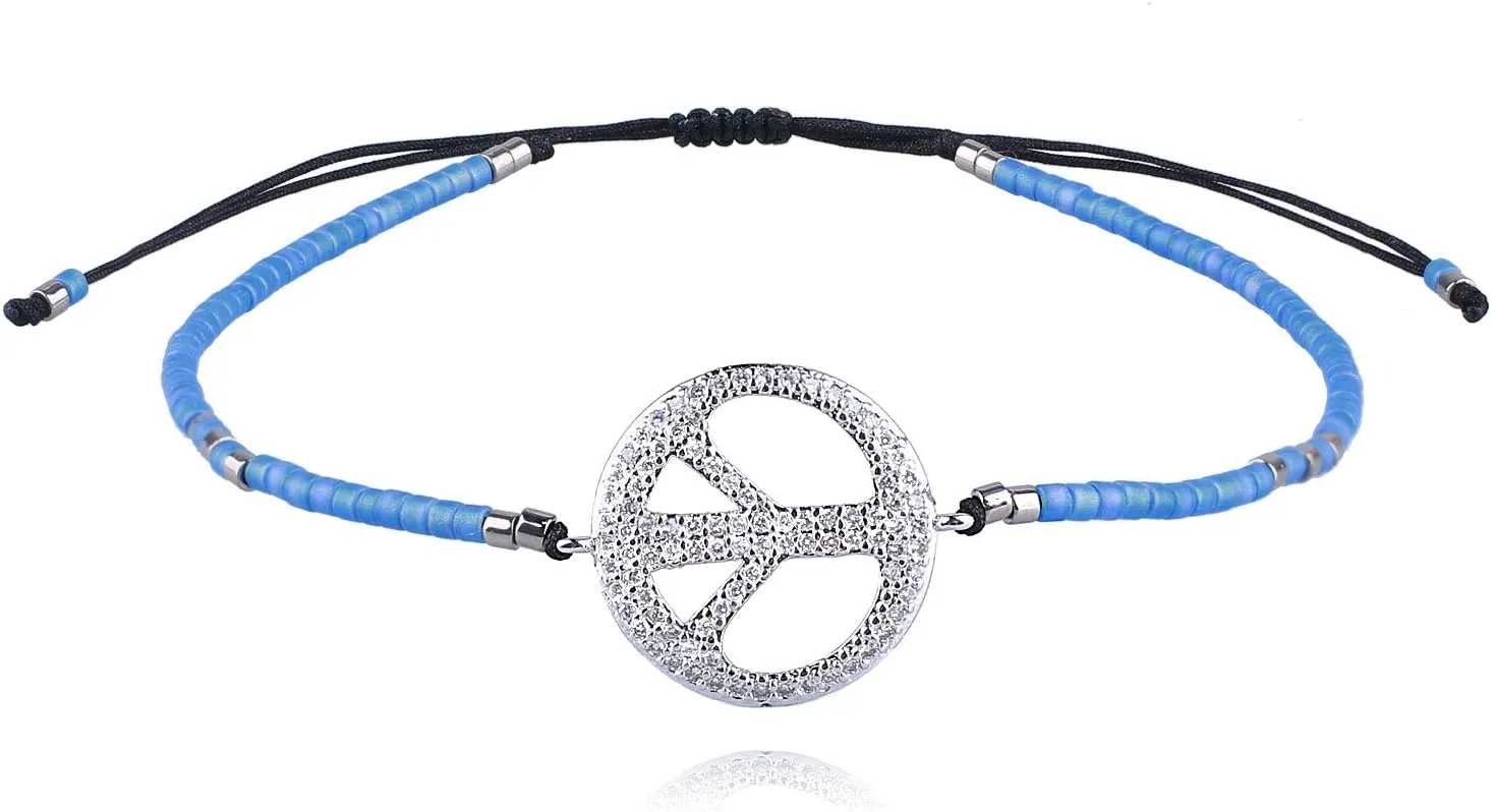 KELITCH Silver Peace Charm Bracelet Handmade Friendship Beaded Bracelets Women Fashion Jewelry