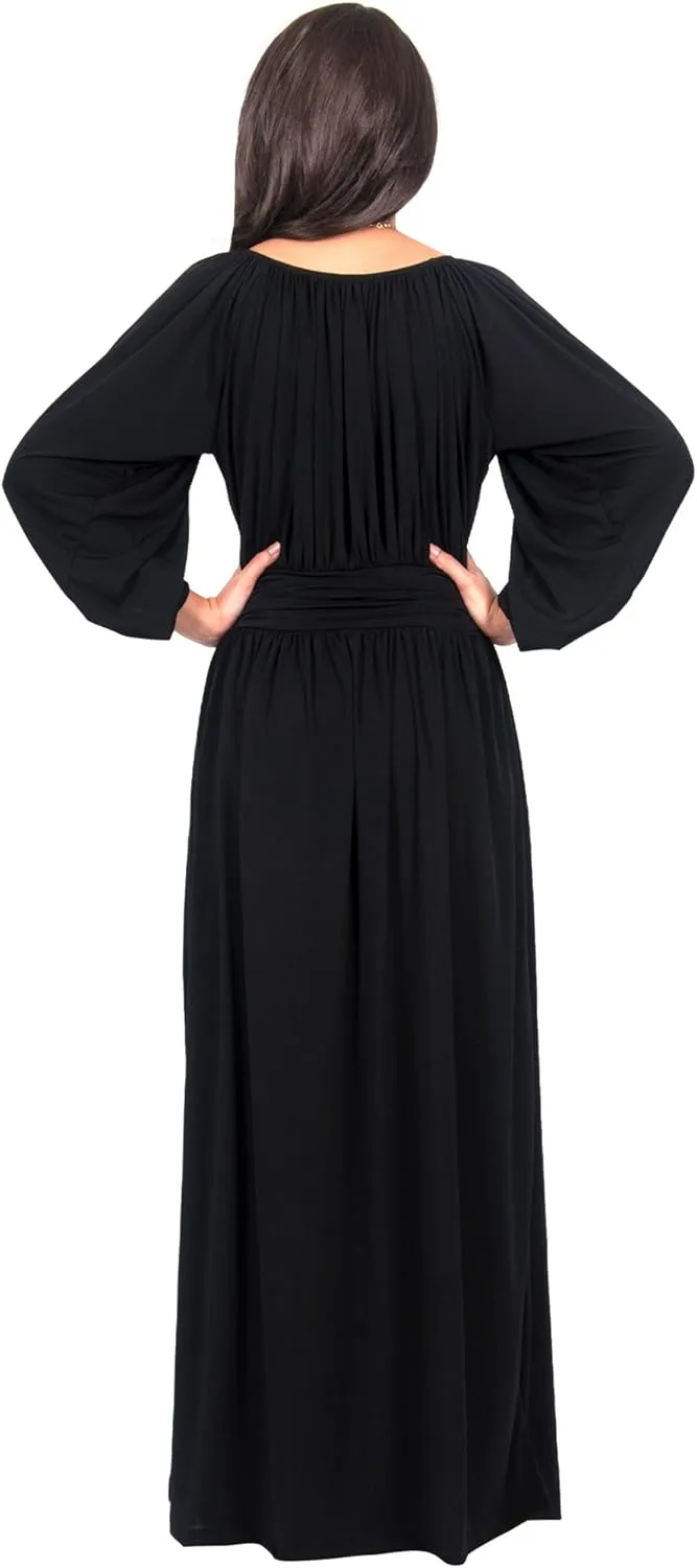 KOH KOH Womens Sleeve Vintage Peasant Empire Waist Pleated Fall
