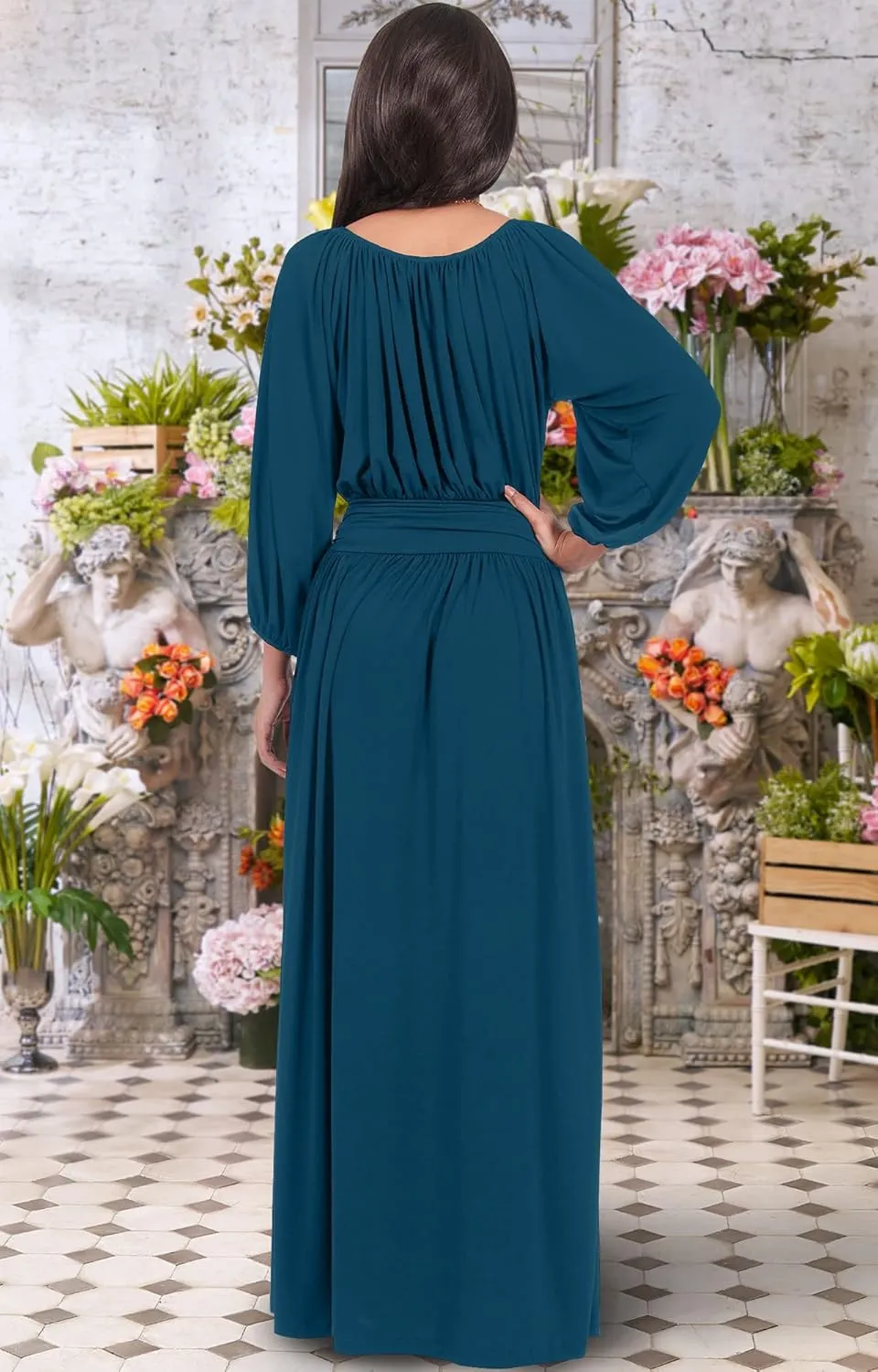 KOH KOH Womens Sleeve Vintage Peasant Empire Waist Pleated Fall