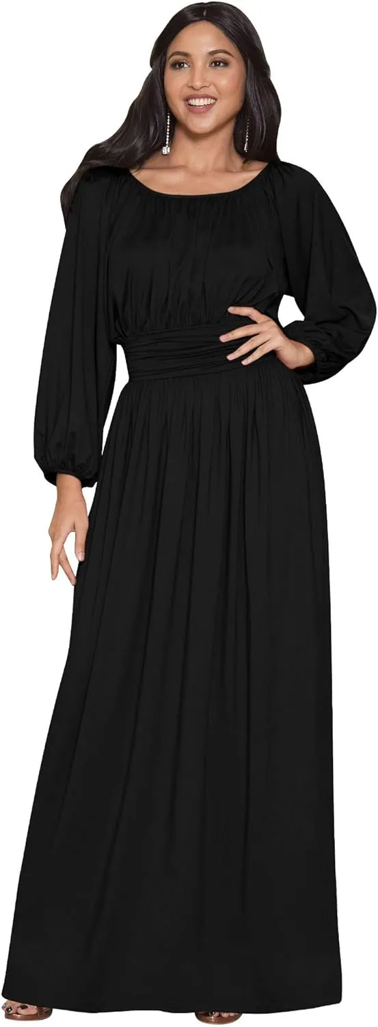 KOH KOH Womens Sleeve Vintage Peasant Empire Waist Pleated Fall