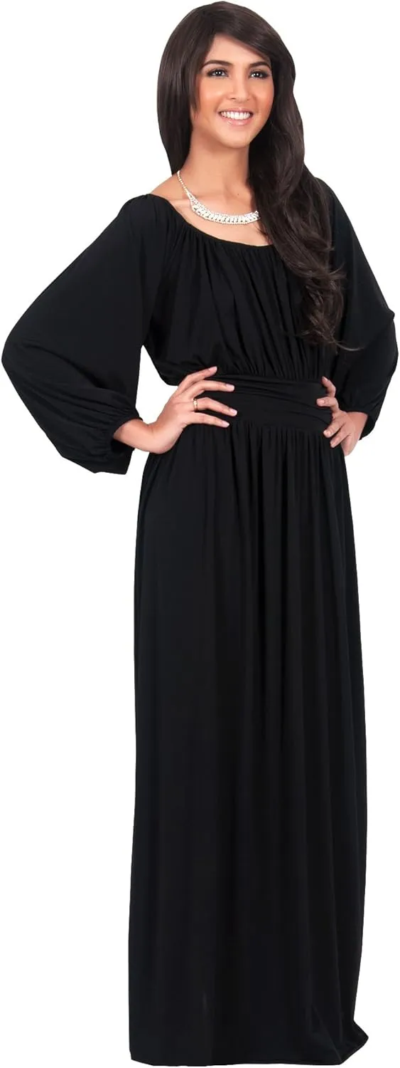 KOH KOH Womens Sleeve Vintage Peasant Empire Waist Pleated Fall
