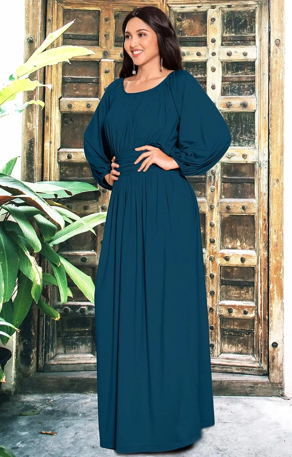 KOH KOH Womens Sleeve Vintage Peasant Empire Waist Pleated Fall