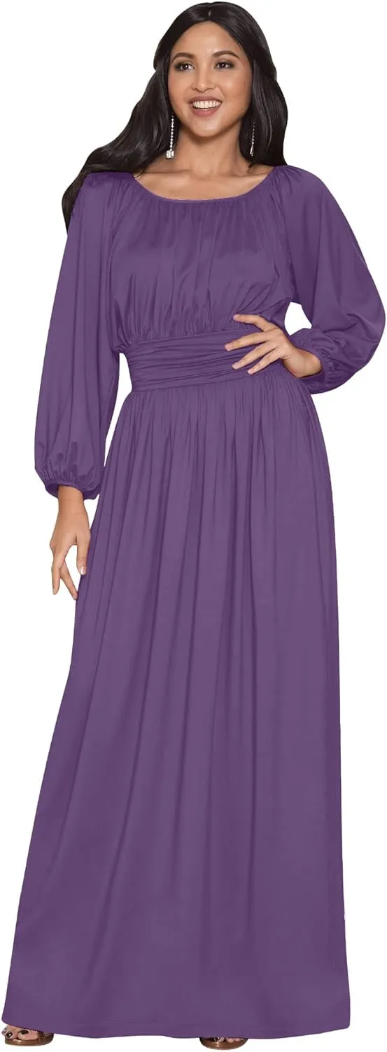 KOH KOH Womens Sleeve Vintage Peasant Empire Waist Pleated Fall