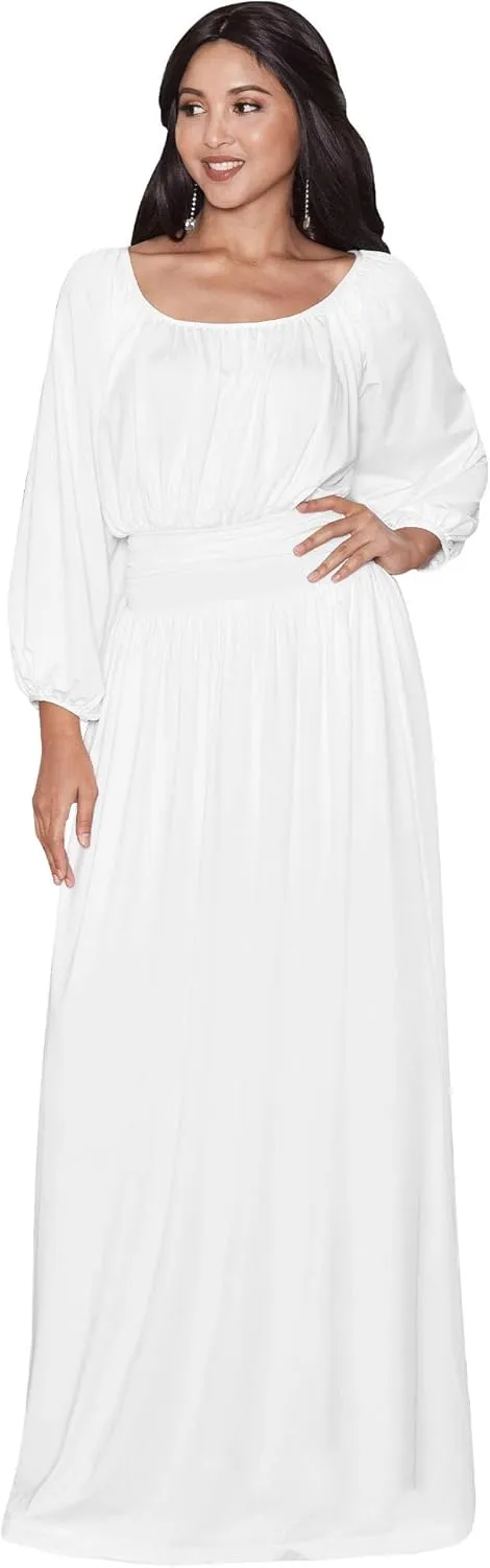 KOH KOH Womens Sleeve Vintage Peasant Empire Waist Pleated Fall