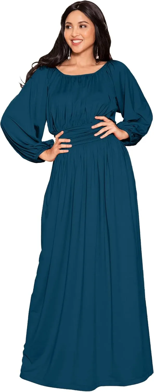 KOH KOH Womens Sleeve Vintage Peasant Empire Waist Pleated Fall