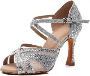 Ladies Ballroom Latin Dance Shoes Color Rhinestone Ballroom Party Performance Shoes 3.5 Inch Ladies High Heels