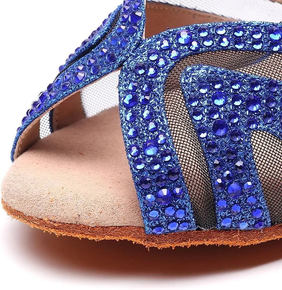 Ladies Ballroom Latin Dance Shoes Color Rhinestone Ballroom Party Performance Shoes 3.5 Inch Ladies High Heels