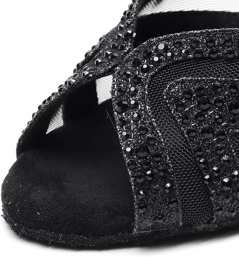 Ladies Ballroom Latin Dance Shoes Color Rhinestone Ballroom Party Performance Shoes 3.5 Inch Ladies High Heels