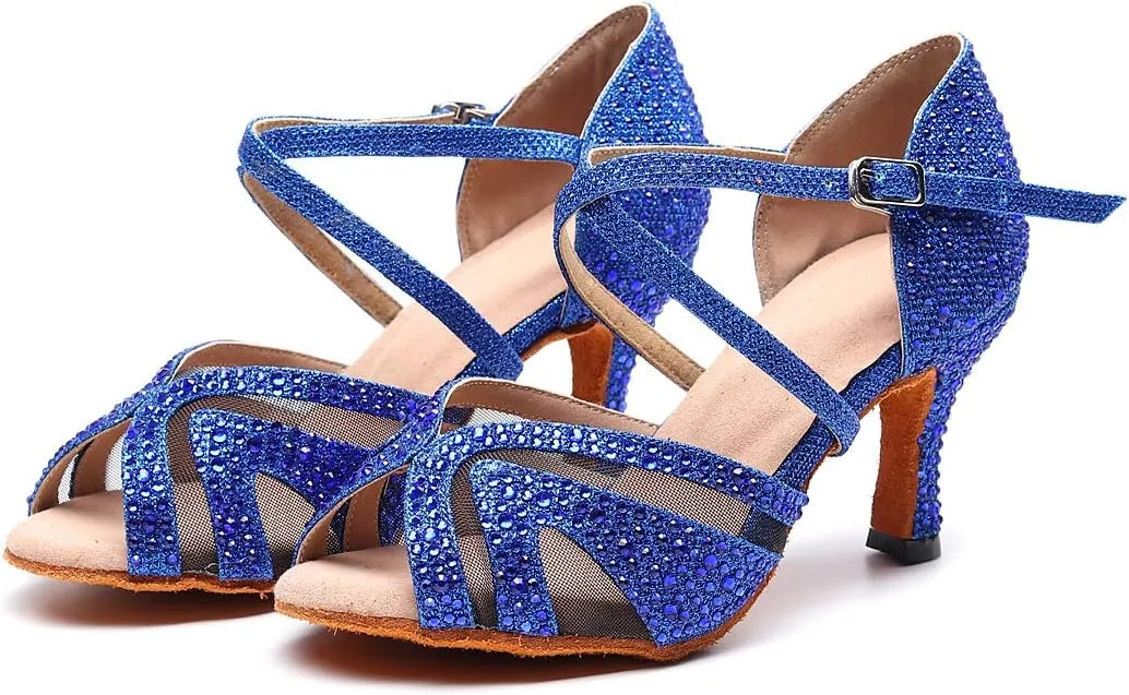 Ladies Ballroom Latin Dance Shoes Color Rhinestone Ballroom Party Performance Shoes 3.5 Inch Ladies High Heels