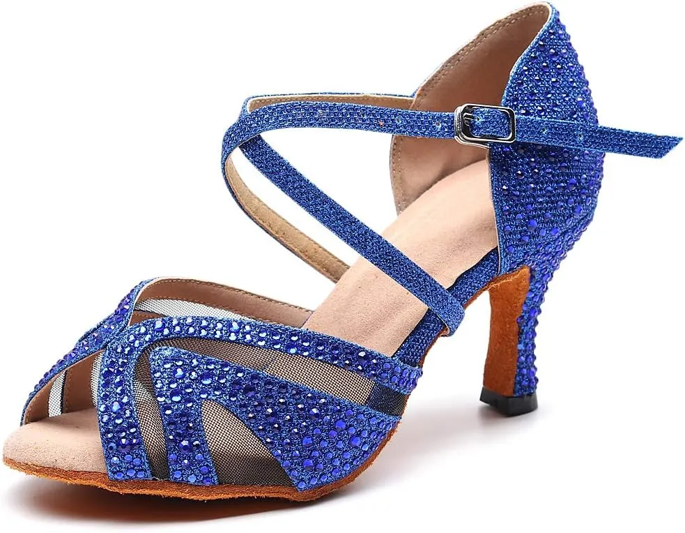 Ladies Ballroom Latin Dance Shoes Color Rhinestone Ballroom Party Performance Shoes 3.5 Inch Ladies High Heels