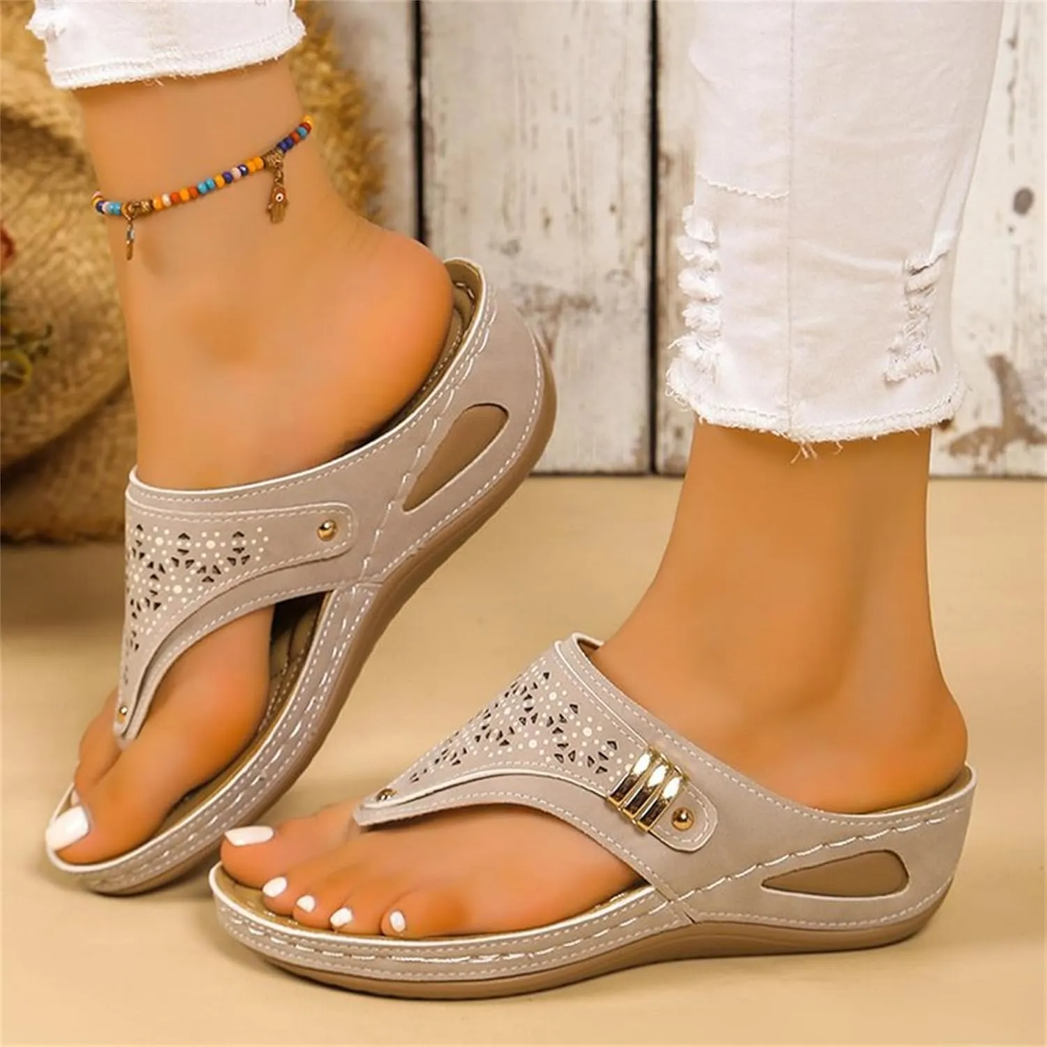 Ladmiple Sandals Women Dressy Summer Flat Cute Casual Beach Shoes Comfort Orthotic Slippers Slide Orthopedic Thong Flip Flops