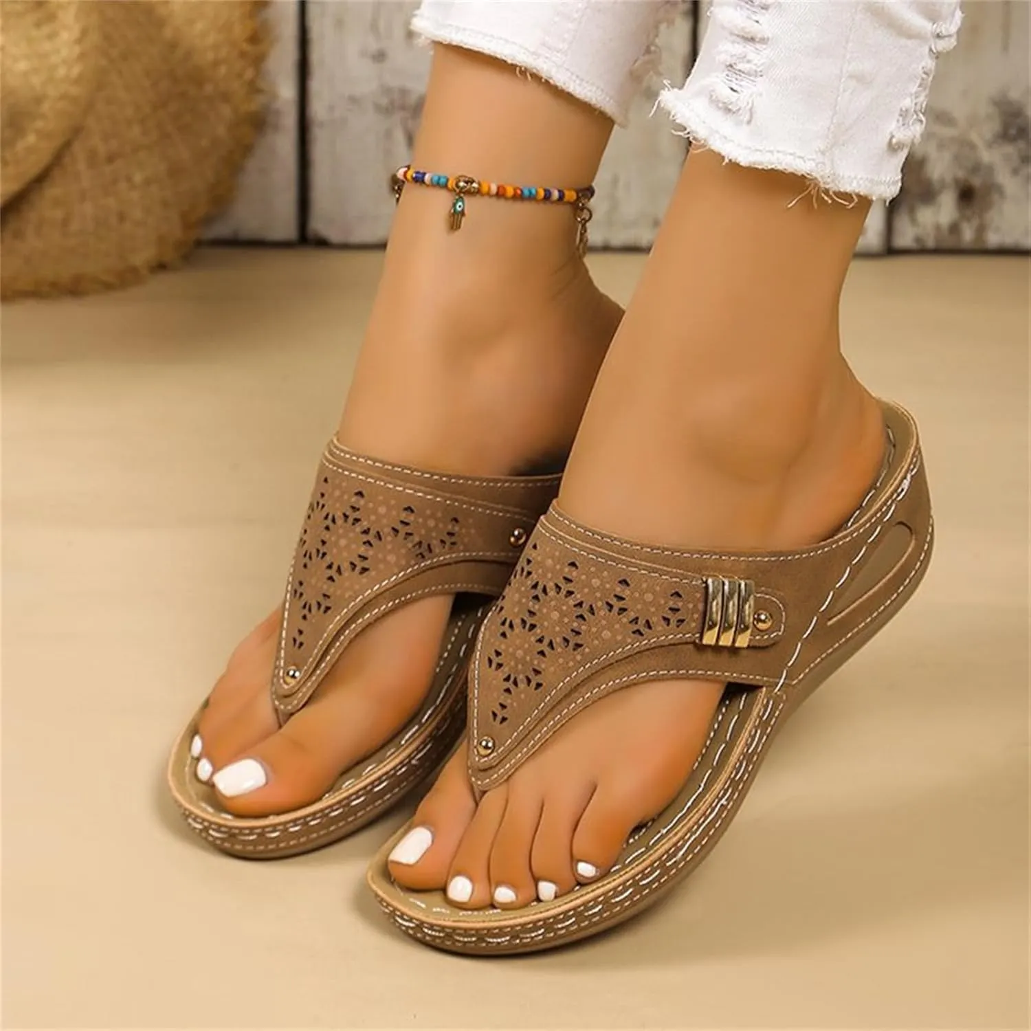 Ladmiple Sandals Women Dressy Summer Flat Cute Casual Beach Shoes Comfort Orthotic Slippers Slide Orthopedic Thong Flip Flops