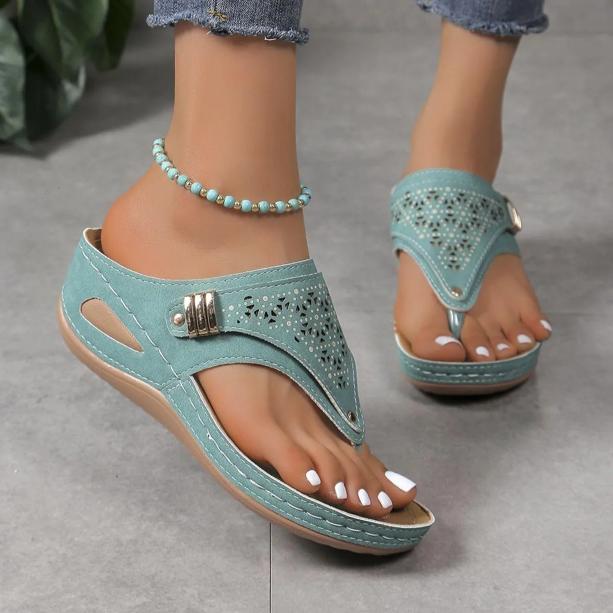Ladmiple Sandals Women Dressy Summer Flat Cute Casual Beach Shoes Comfort Orthotic Slippers Slide Orthopedic Thong Flip Flops