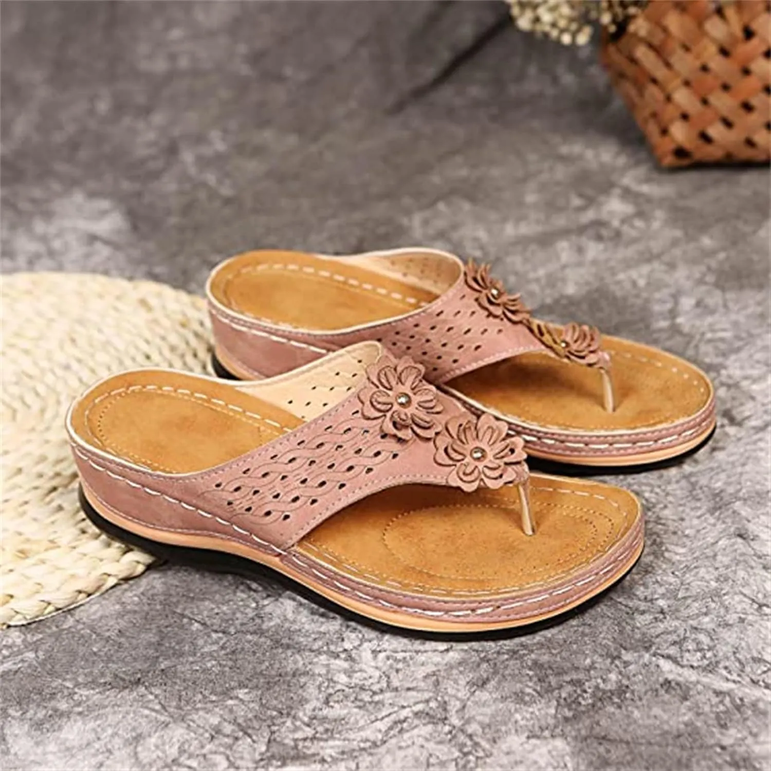 Ladmiple Women's Sandals Wedge Heel Arch Support Orthotic Thong Flip Flops Dressy Summer Comfort Walking Orthopedic Slides