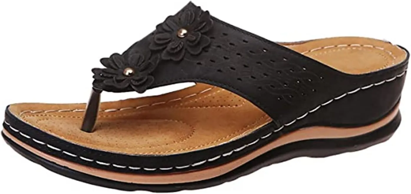 Ladmiple Women's Sandals Wedge Heel Arch Support Orthotic Thong Flip Flops Dressy Summer Comfort Walking Orthopedic Slides