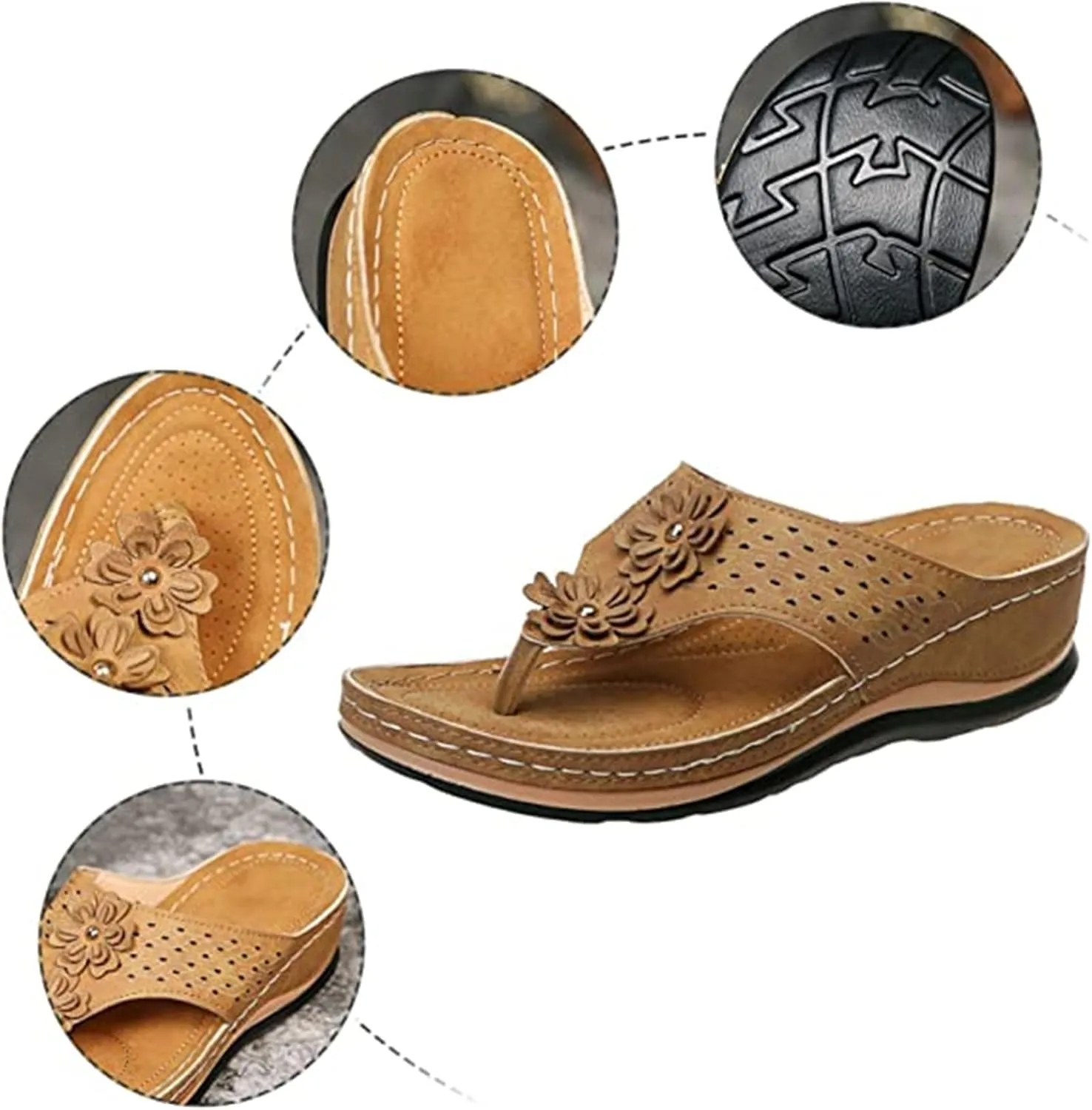 Ladmiple Women's Sandals Wedge Heel Arch Support Orthotic Thong Flip Flops Dressy Summer Comfort Walking Orthopedic Slides