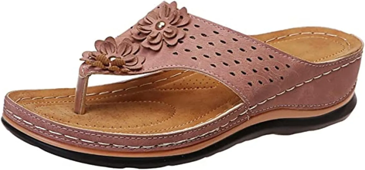 Ladmiple Women's Sandals Wedge Heel Arch Support Orthotic Thong Flip Flops Dressy Summer Comfort Walking Orthopedic Slides