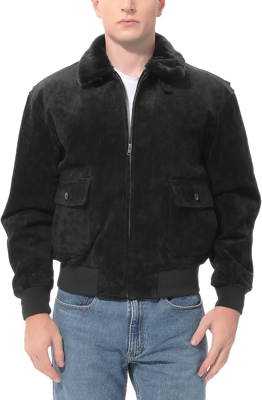 Landing Leathers Men Navy G-1 Leather Flight Bomber Jacket (Also available in Big & Tall)