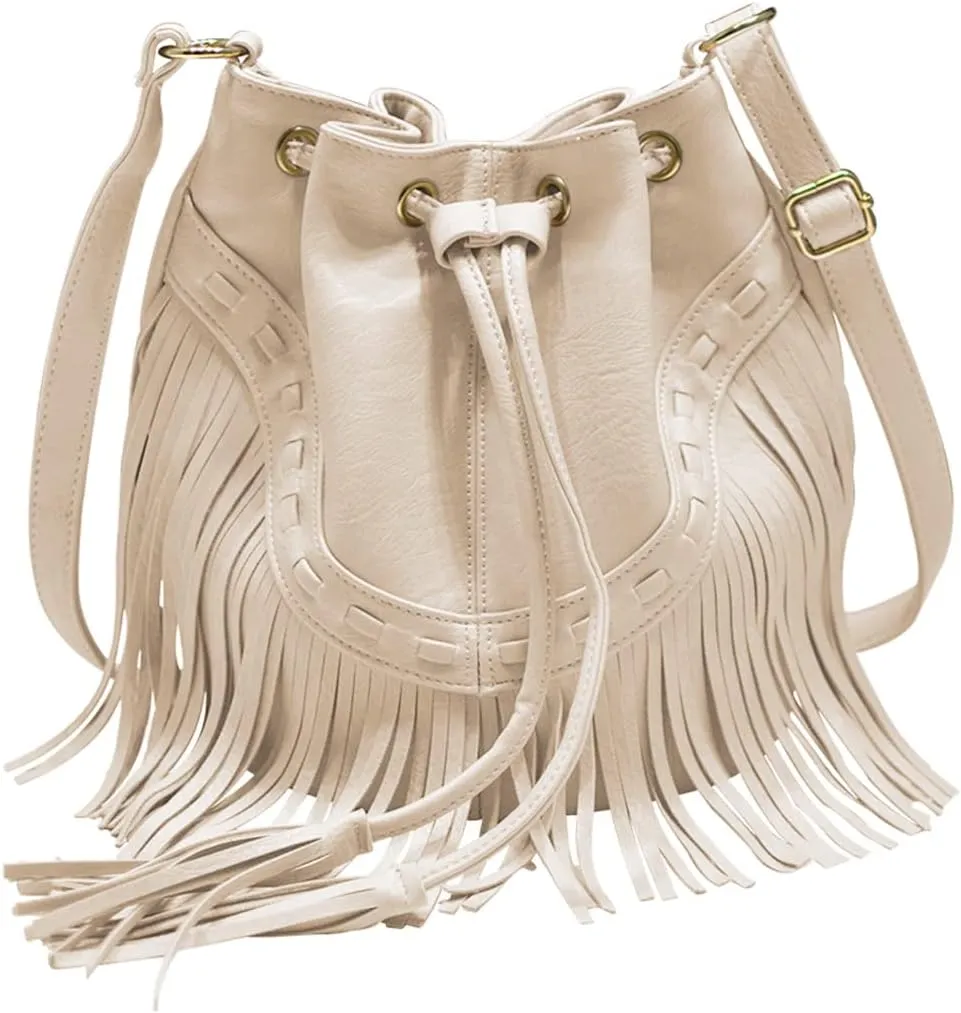 Lanpet Women Fringed Tassel Cross Body Bag Leisure Boho Bucket Shoulder Bag