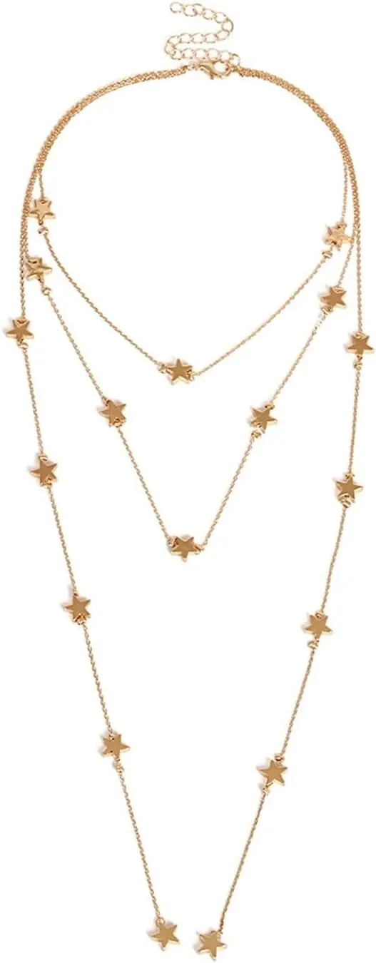 Layer Necklace, 3 Layering Necklace Pendant Necklaces Gold Lobster Claw Long Star Pendant Design Birthday WomenS Jewelry
