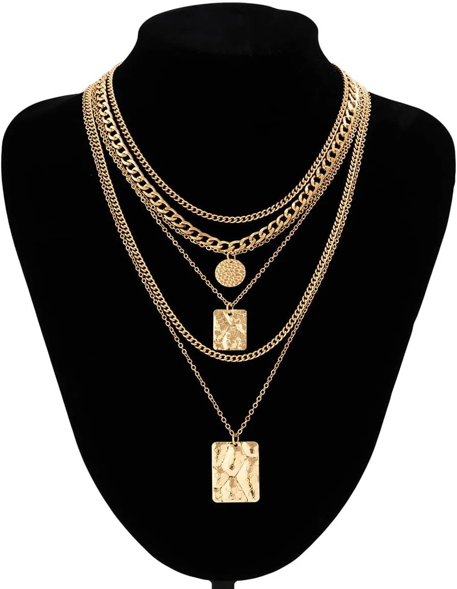 Layered Gold Necklaces for Women Chunky Gold Pirate Necklace Punk 80s 90s Necklace Paperclip Link Chain Choker Necklaces Necklace Dainty Cuban Stacking Coin Pendant Necklace Gold Pirate Jewelry