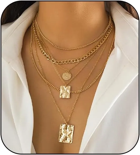 Layered Gold Necklaces for Women Chunky Gold Pirate Necklace Punk 80s 90s Necklace Paperclip Link Chain Choker Necklaces Necklace Dainty Cuban Stacking Coin Pendant Necklace Gold Pirate Jewelry