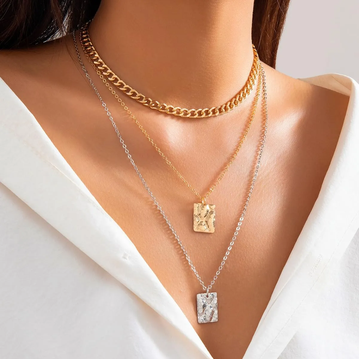 Layered Gold Necklaces for Women Chunky Gold Pirate Necklace Punk 80s 90s Necklace Paperclip Link Chain Choker Necklaces Necklace Dainty Cuban Stacking Coin Pendant Necklace Gold Pirate Jewelry