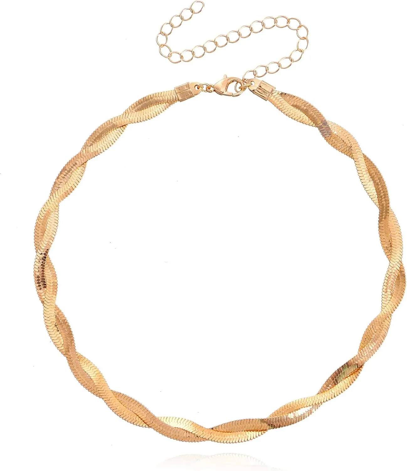 Layered Gold Necklaces for Women14K Gold Plated Gold Snake Necklace Gold Necklace Herringbone Double Flat Snake Chain Choker Necklaces for Women Trendy Necklace