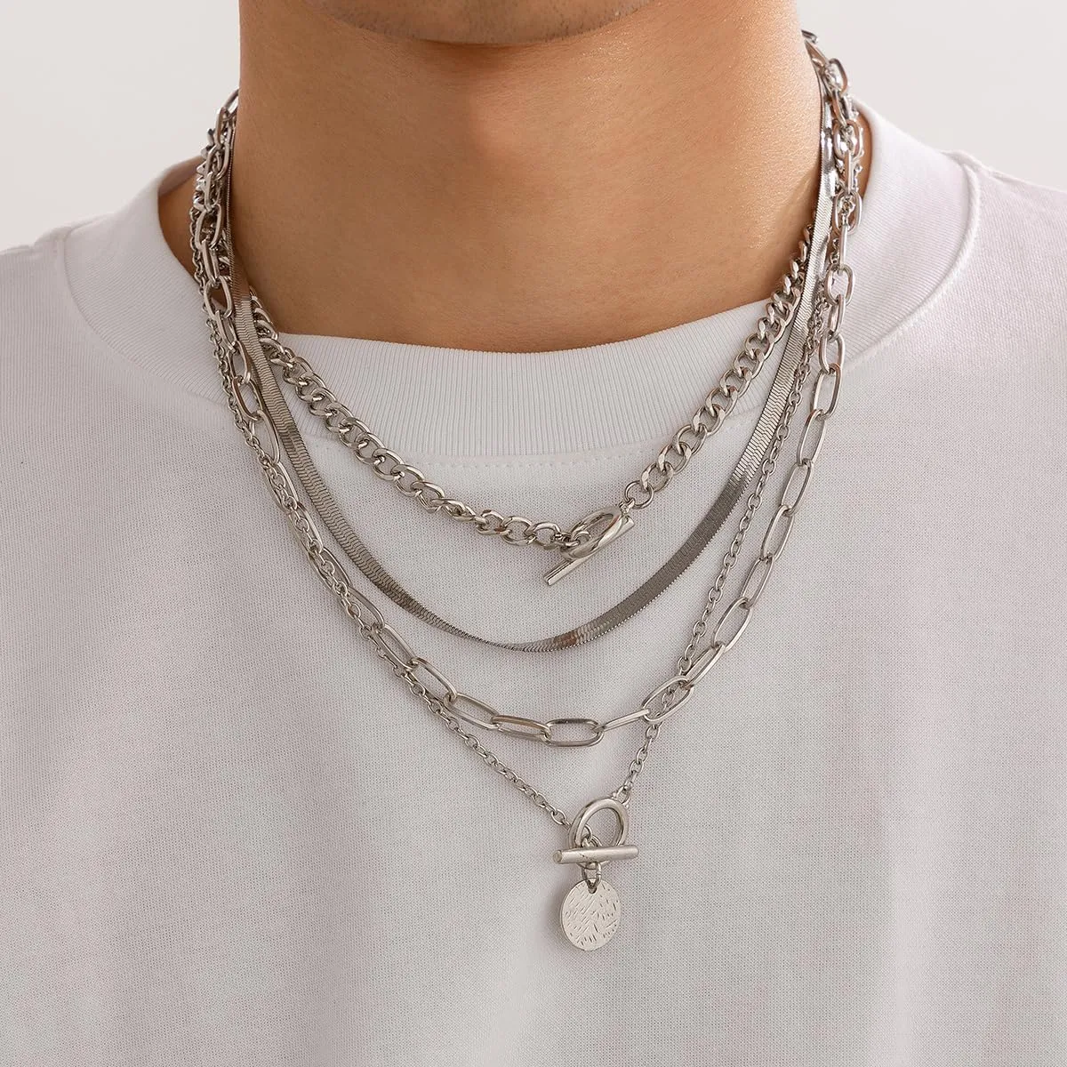 Layered Gold Necklaces Stack for Women,Chunky Gold Necklace Herringbone Paperclip Chain Necklace Pendant Dainty Cuban Chain Toggle Clasp Jewelry Gifts