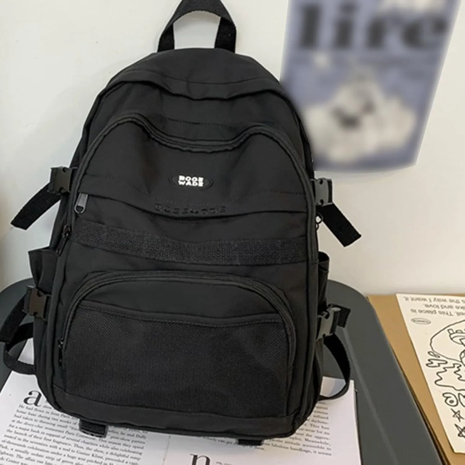 Leather Travel Backpack for Women Casual Daypack with Anti-Theft Back Pocket Fashion Bags for Travel Work Gift(Black)