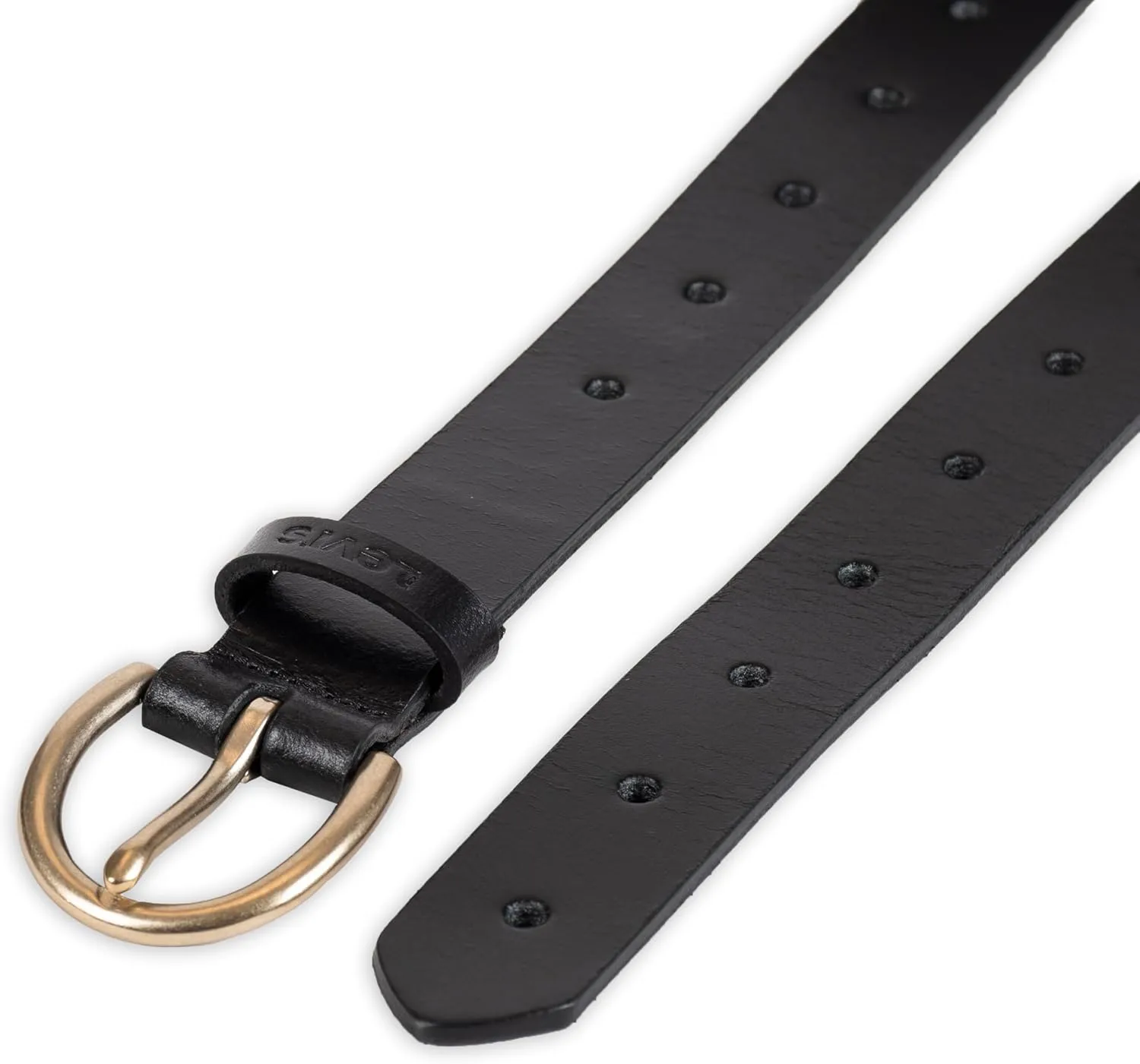 Levi's Women's Skinny Fully Adjustable Perforated Leather Jean Belt with Round Harness Buckle (Regular and Plus Sizes)