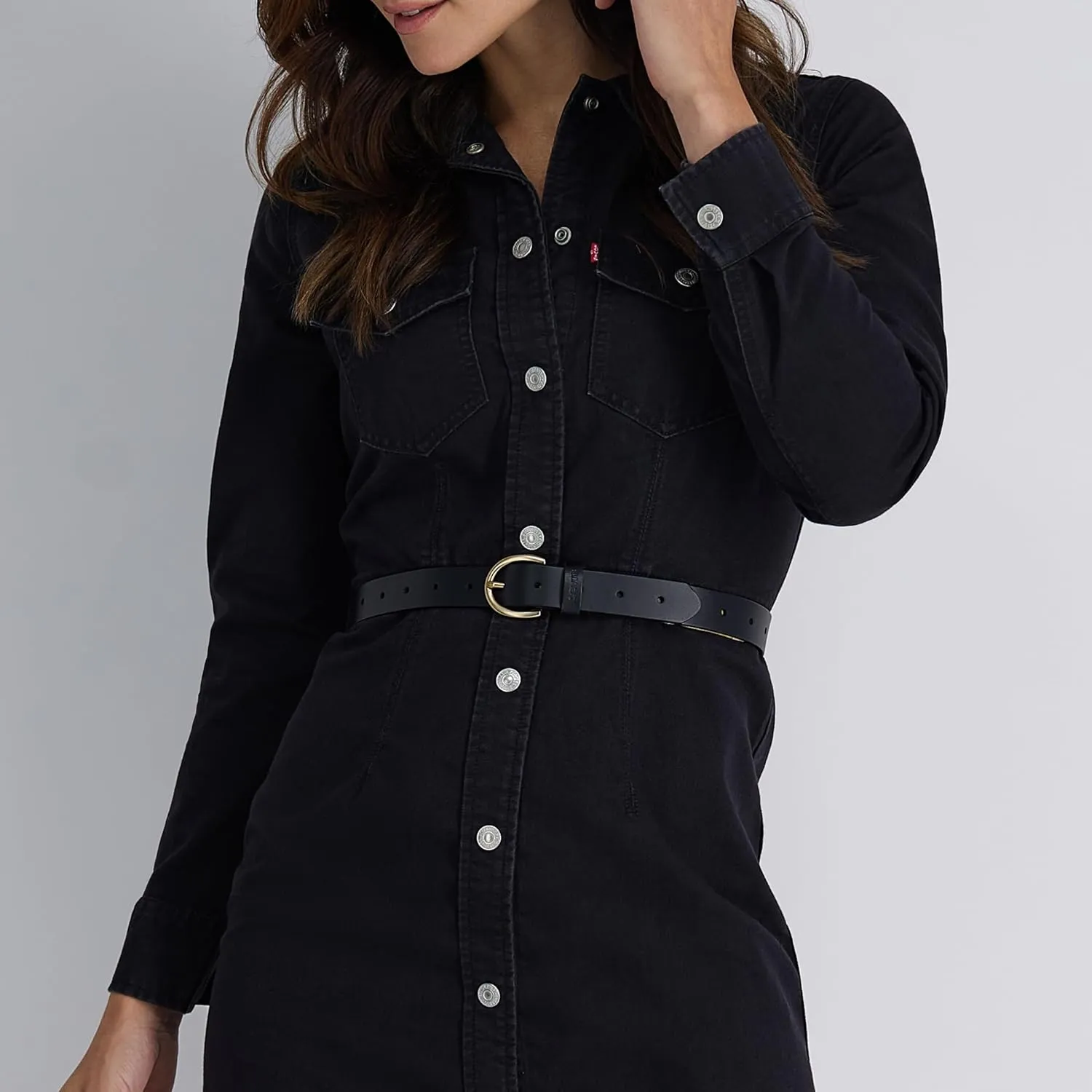 Levi's Women's Skinny Fully Adjustable Perforated Leather Jean Belt with Round Harness Buckle (Regular and Plus Sizes)