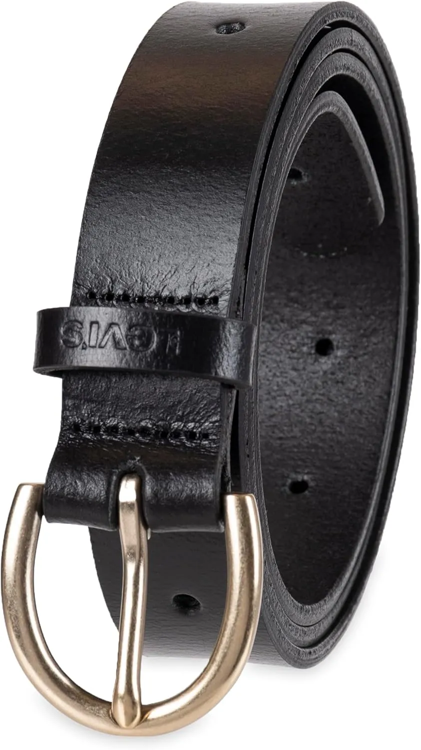 Levi's Women's Skinny Fully Adjustable Perforated Leather Jean Belt with Round Harness Buckle (Regular and Plus Sizes)