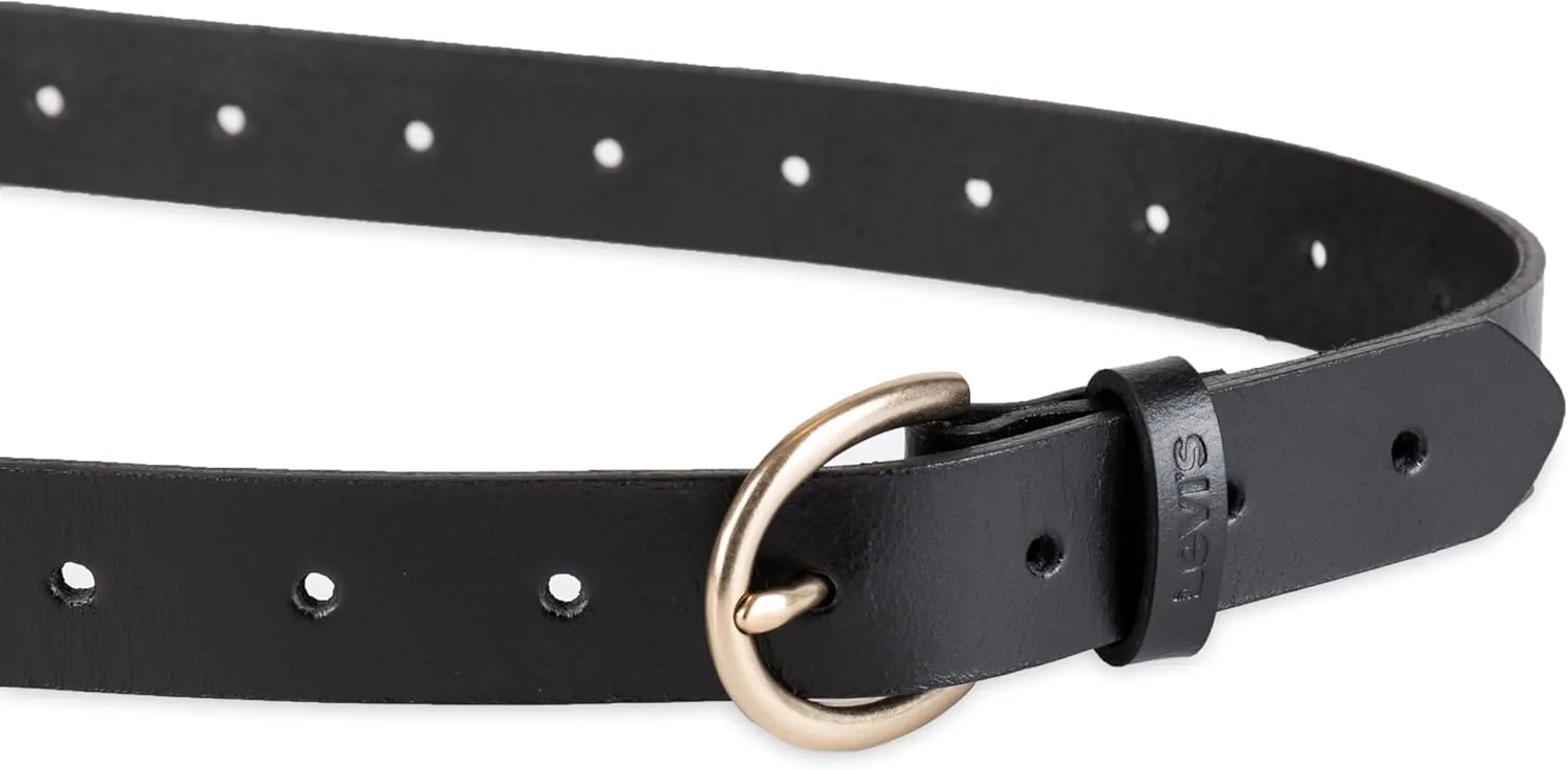 Levi's Women's Skinny Fully Adjustable Perforated Leather Jean Belt with Round Harness Buckle (Regular and Plus Sizes)