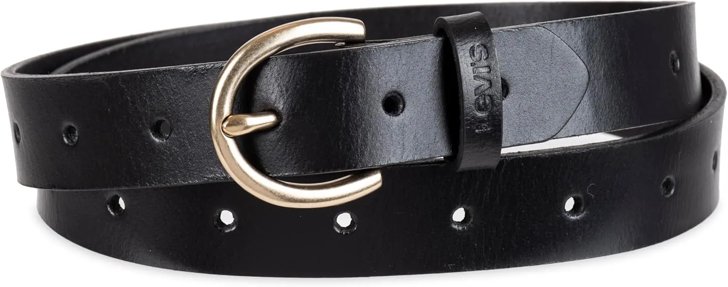 Levi's Women's Skinny Fully Adjustable Perforated Leather Jean Belt with Round Harness Buckle (Regular and Plus Sizes)