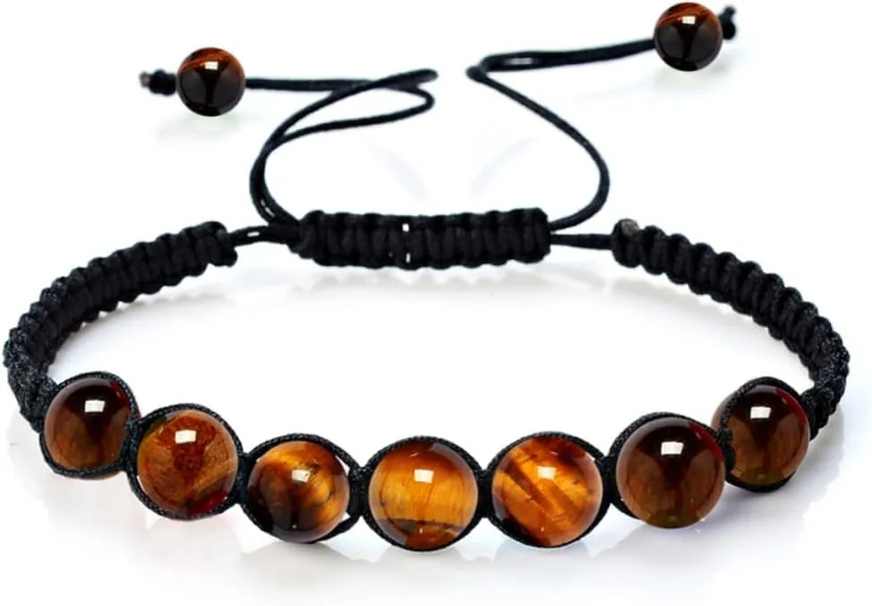 LIFKOME Stone Bracelets for Women Men Natural Tiger Eye Stone Braided Bracelet Bead Woven Jewelry