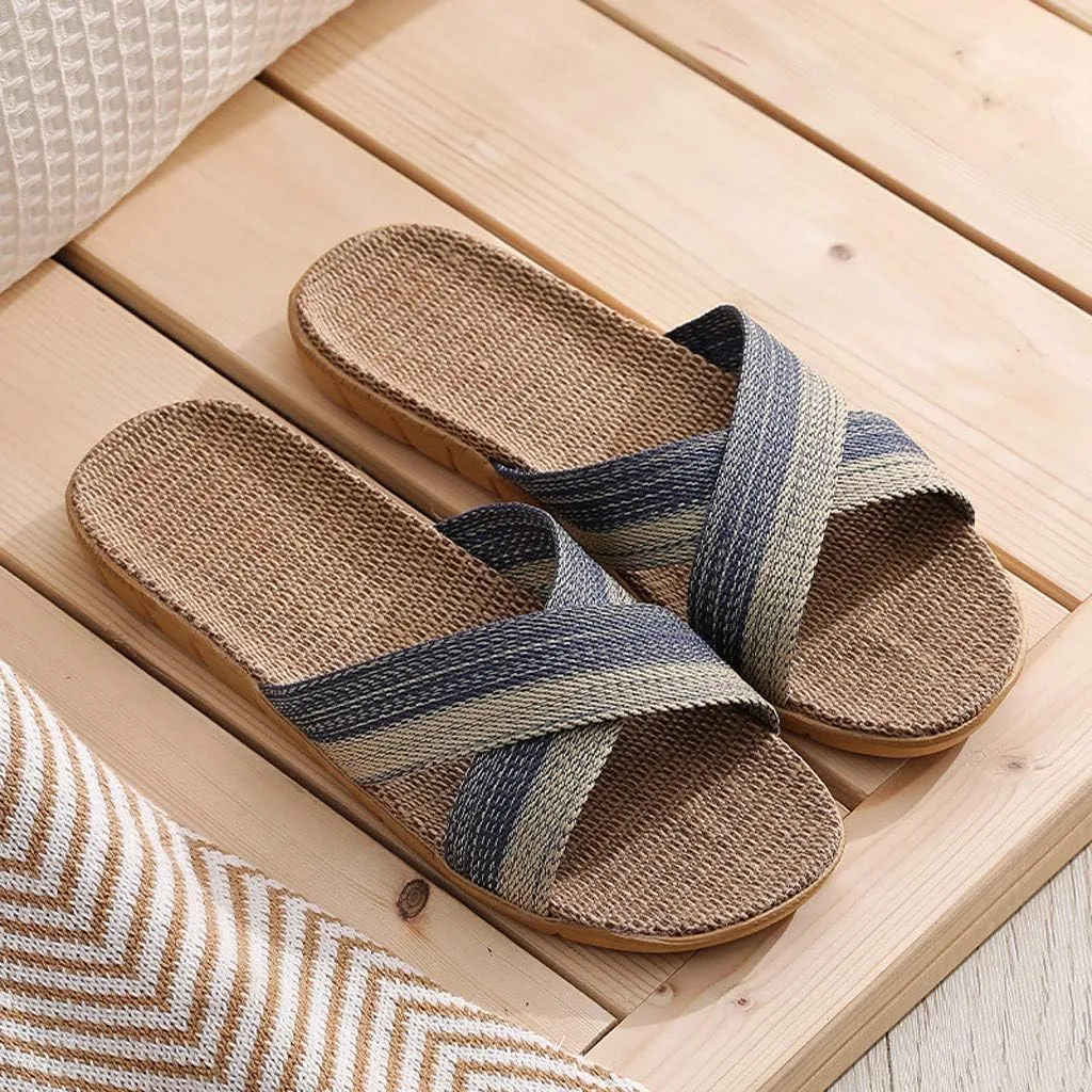 Linen Slippers for Women/Men Indoor Outdoor Non Slip Lightweight Bedroom Slides Comfortable Shower Sandals