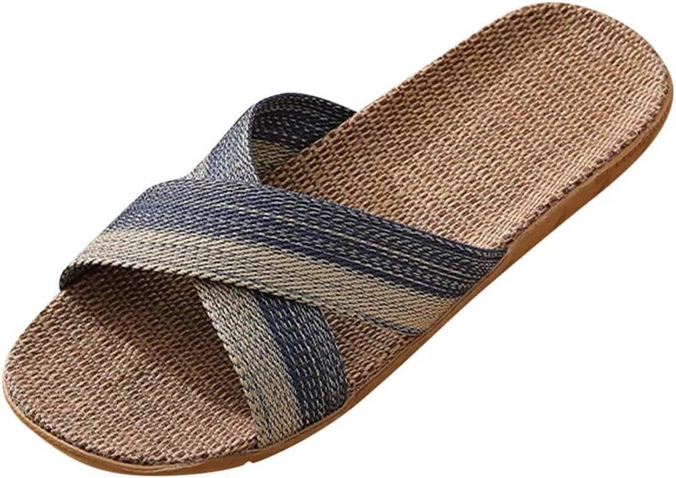 Linen Slippers for Women/Men Indoor Outdoor Non Slip Lightweight Bedroom Slides Comfortable Shower Sandals