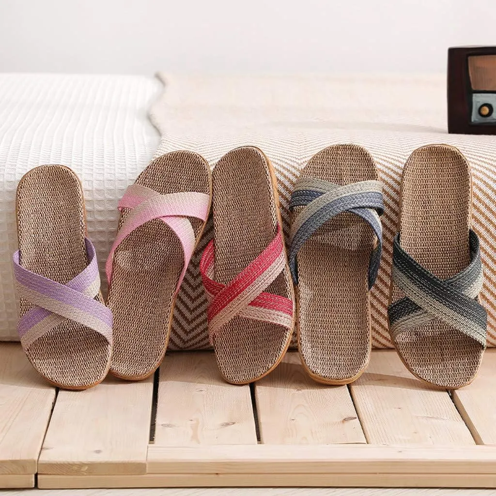 Linen Slippers for Women/Men Indoor Outdoor Non Slip Lightweight Bedroom Slides Comfortable Shower Sandals